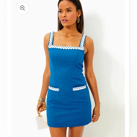 Lilly Pulitzer Isleen Blue Skirted Cotton Romper Womens Size 16 NWOT - Picture 2 of 14